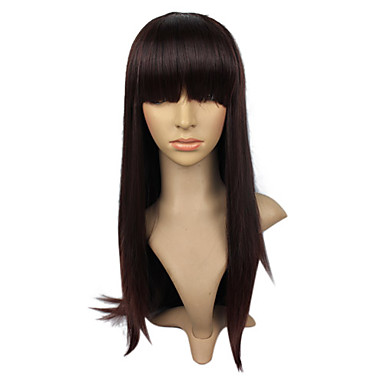 Монолитным высокого качества синтетического средней длины самый темный Brown Полный взрыва шелковистый прямой парик волос
