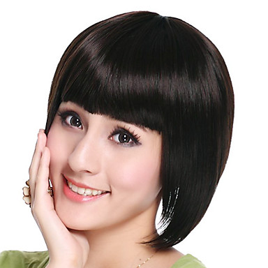 Монолитным высококачественных синтетических черная прямая Боб волос Парики