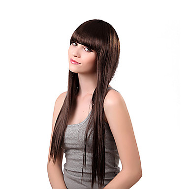 Парик из синтетических материалов с длинными волосами, коричневый