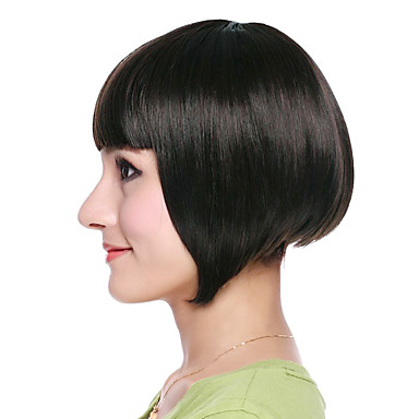 Монолитным высококачественных синтетических черная прямая Боб волос Парики