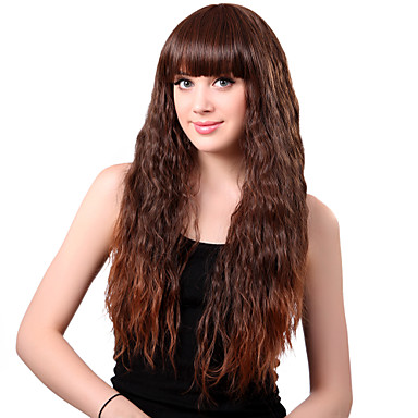Монолитным долго синтетического Taco Браун парик волос полный взрыв