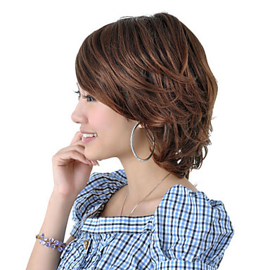 монолитным средней длины высококачественных синтетических темно кофе фигурных парик волос (0463-424)