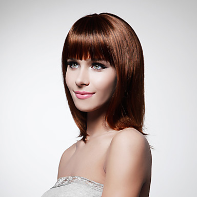 монолитным средней длины высокого качества синтетического шоколадно-коричневый боб прическа парик