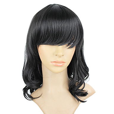 Монолитным Синтетический Короткие вьющиеся черные волосы парика синтетические