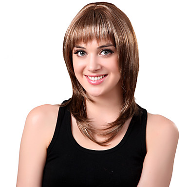 Синтетические монолитным средней Смешанная Прямой парик волос полный взрыв