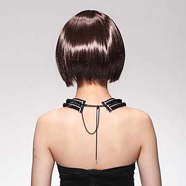 Монолитным коротких Боб Высокое качество Браун Синтетические прямой парик волос