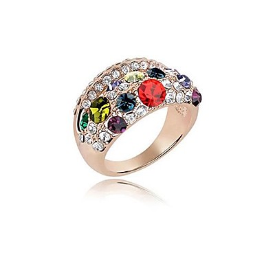 (1 шт) Мода Росинка Женская Золотой Многоцветный Кристалл Кольца