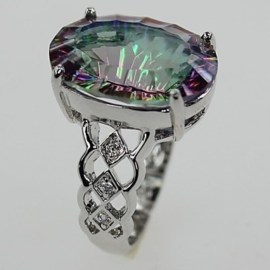 Мода 925 Посеребренная медь Радуга Кольцо Циркон