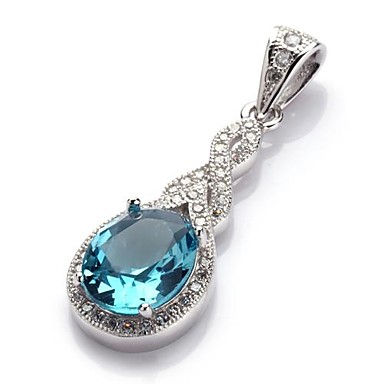 Мода 925 Посеребренная медь Голубой Циркон Подвески