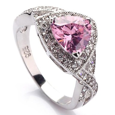 Мода 925 Посеребренная медь Розовый кольцо Циркон