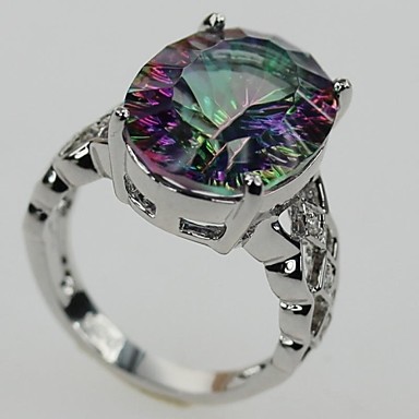 Мода 925 Посеребренная медь Радуга Кольцо Циркон