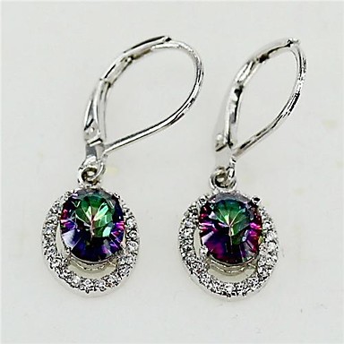 Мода 925 Посеребренная медь Радуга Циркон Серьги