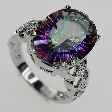 Мода 925 Посеребренная медь Радуга Кольцо Циркон