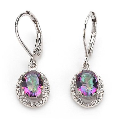 Мода 925 Посеребренная медь Радуга Циркон Серьги