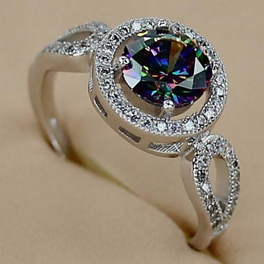 Мода 925 Посеребренная медь Радуга Кольцо Циркон