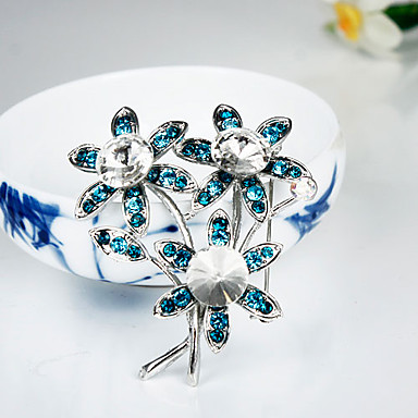 Женская мода Синий Кристалл Посеребренная Брошь
