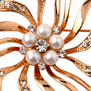 Позолоченный сплав Циркон Pearl полым из цветочный узор Брошь