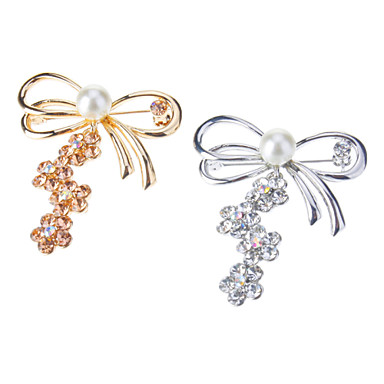 Высококачественные Кристалл Золотое покрытие Перл Bowknot Брошь