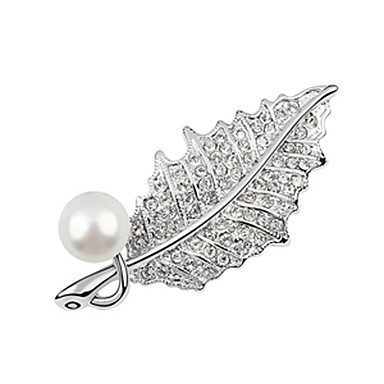 Bright Pearl Rhinestone листьев Платиновый покрытием Брошь