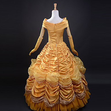 Красавица и чудовище Красавица Принцесса Золотая атласная Вечернее платье Женская Хеллоуин костюм