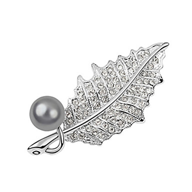 Bright Pearl Rhinestone листьев Платиновый покрытием Брошь