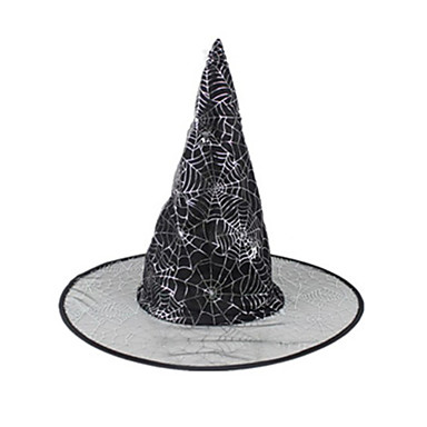 Хеллоуин костюм участника Ведьма шляпа черная Серебряная паутина (Окружность головы = 57см)