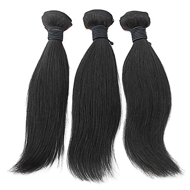 1шт 12 дюймов Natural Black Прямо перуанский Weave волос девственницы