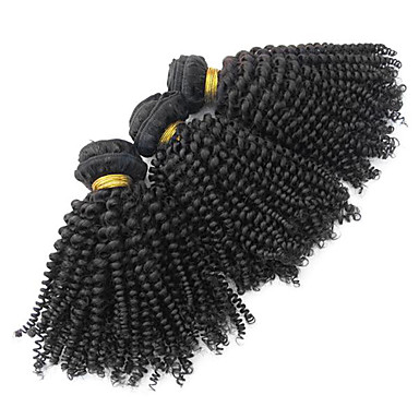 3шт 10inch Natural Black Kinky Вьющиеся монгольский Weave волос девственницы Связки