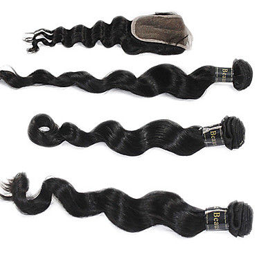 5А Малайзии Remy девственницы освобождает волну человеческих волос Уток Расширения 20 "+20" +20 "+ шнурок Закрытие 18"