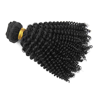 1шт 10 дюймов Natural Black Kinky Вьющиеся Малайзии Weave волос девственницы