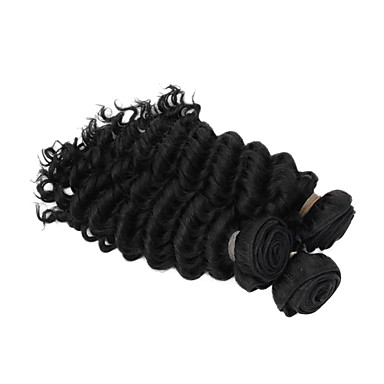 4шт 10inch Natural Black Deep курчавый бразильский Weave волос девственницы Связки