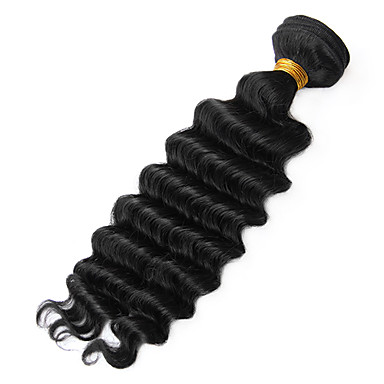 1шт 22inch Natural Black Глубокая волна перуанский Weave волос девственницы