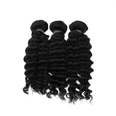 4шт 14inch Natural Black Deep курчавый бразильский Weave волос девственницы Связки