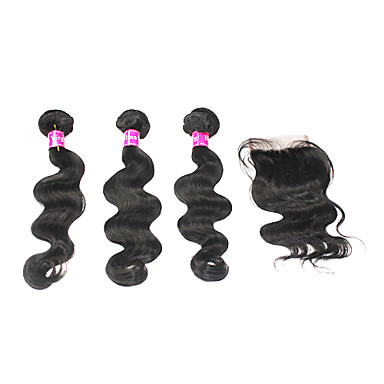 4А бразильский виргинский объемная волна утка человеческих волос Расширения 18 "+20" +22 "+ закрытия шнурка 16"