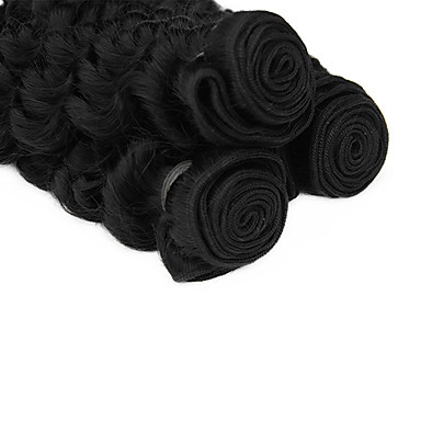 3шт Малайзии Богородицы Глубокое Вьющиеся класс 5А волос Weave 10inch Natural Black