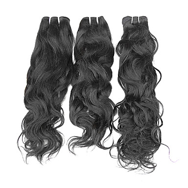 3шт Малайзии Богородицы естественная волна класс 5А волос Weave 24inch Natural Black