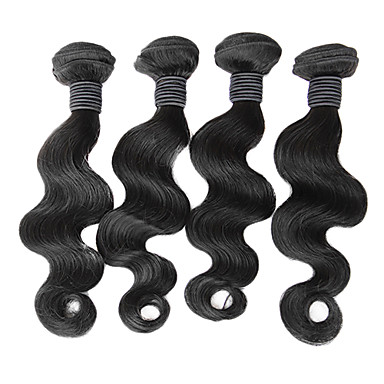 4шт 16 дюймов Natural Black объемная волна Малайзии Weave волос девственницы Связки