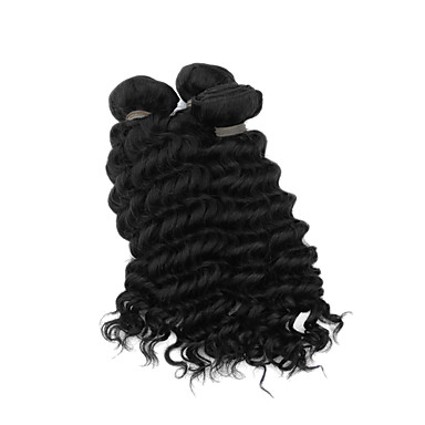 3шт 14inch Natural Black Deep Вьющиеся монгольский Weave волос девственницы Связки