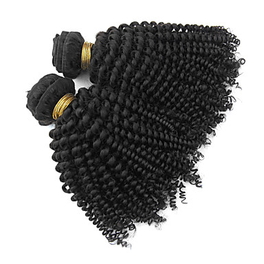 1шт 10 дюймов Natural Black Kinky Вьющиеся Малайзии Weave волос девственницы