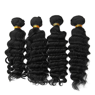 4шт 14inch Natural Black Глубокая волна монгольского Weave волос девственницы Связки