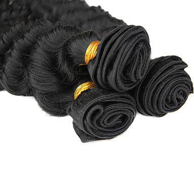 3шт 16 дюймов Natural Black Глубокая волна монгольского Weave волос девственницы Связки