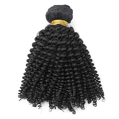 1шт 14inch Natural Black Kinky Вьющиеся перуанский Weave волос девственницы