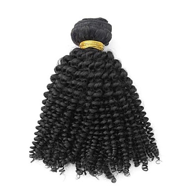 4шт 12 дюймов Natural Black Kinky Вьющиеся перуанские Weave волос девственницы Связки