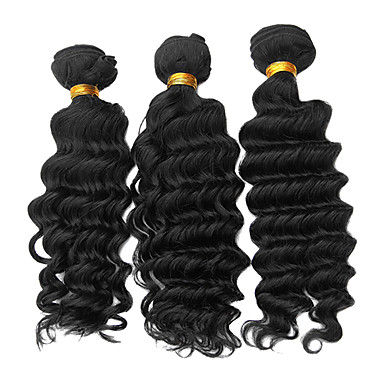 3шт Малайзии Богородицы глубокая волна класс 5А волос Weave 14inch Natural Black