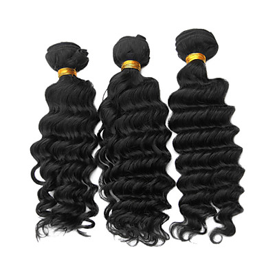 3шт 20Inch Natural Black Глубокая волна монгольского Weave волос девственницы Связки