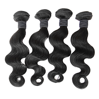 4шт 18INCH Natural Black объемная волна Малайзии Weave волос девственницы Связки
