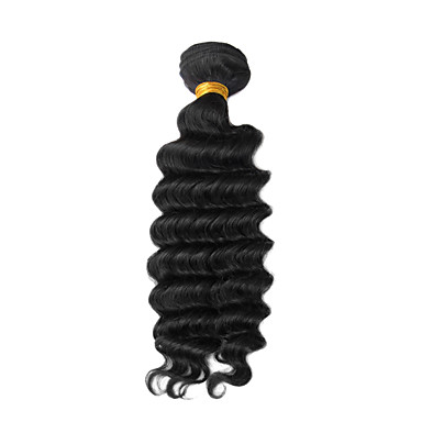 1шт 14inch Natural Black Глубокая волна Малайзии Weave волос девственницы