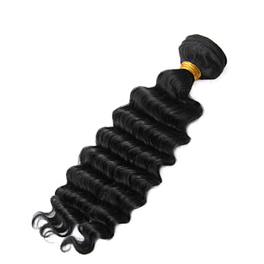 1шт 20inch Natural Black Глубокая волна Малайзии Weave волос девственницы