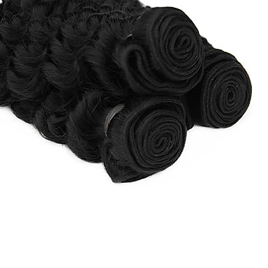 3шт Малайзии Богородицы Глубокое Вьющиеся класс 5А волос Weave 24inch Natural Black