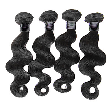 4шт 24inch Natural Black Объемная волна монгольского Weave волос девственницы Связки